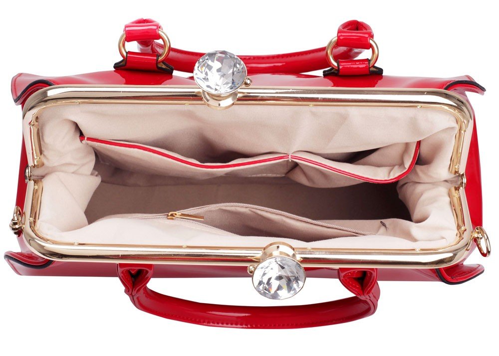 LS00378 - Red Patent Satchel With Metal Frame - Silk Avenue Pakistan