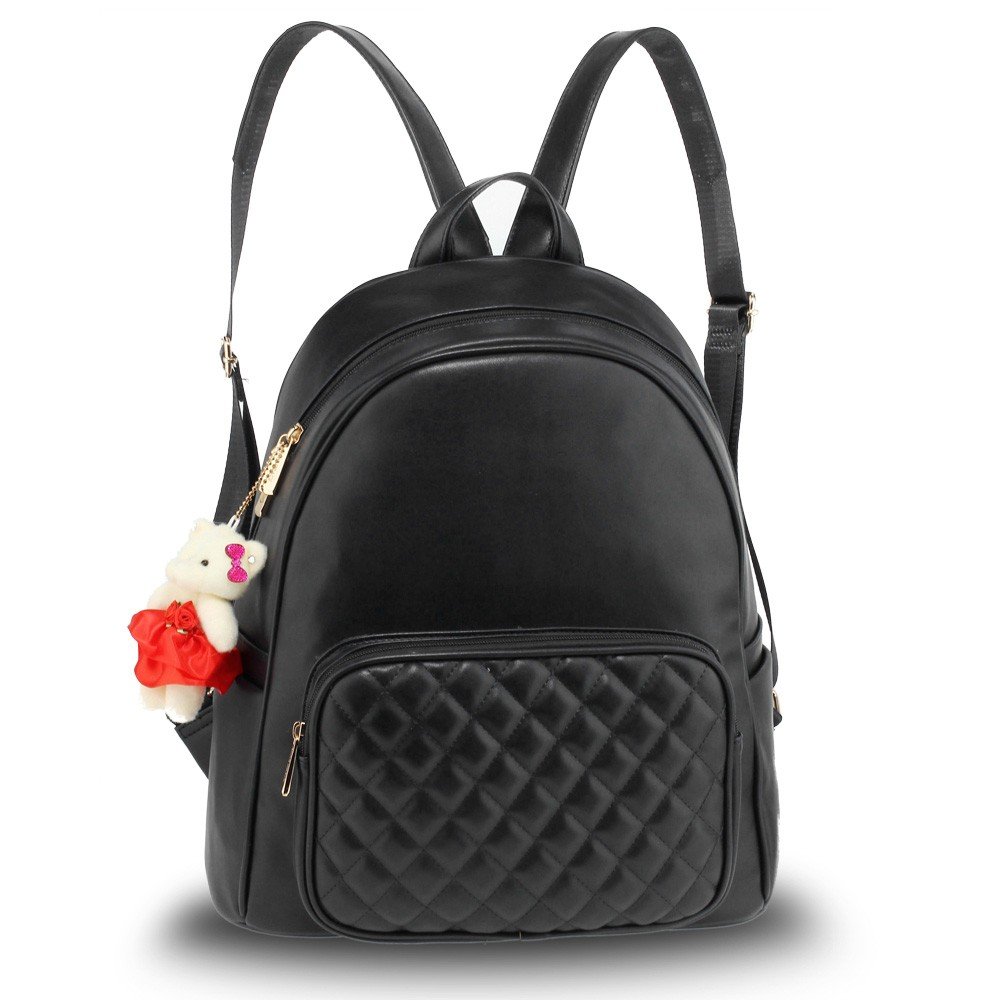 AG00674 - Black Backpack Rucksack With Bag Charm - Silk Avenue Pakistan