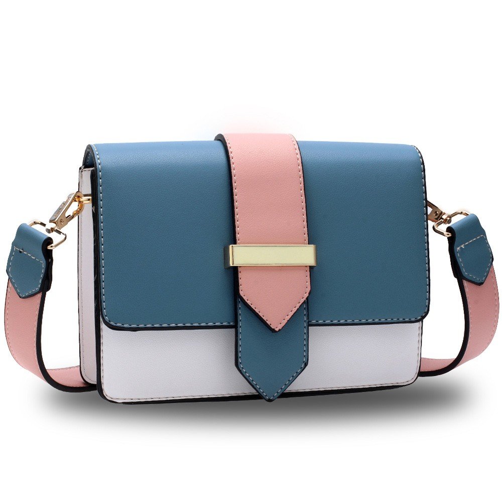 grey and pink handbag