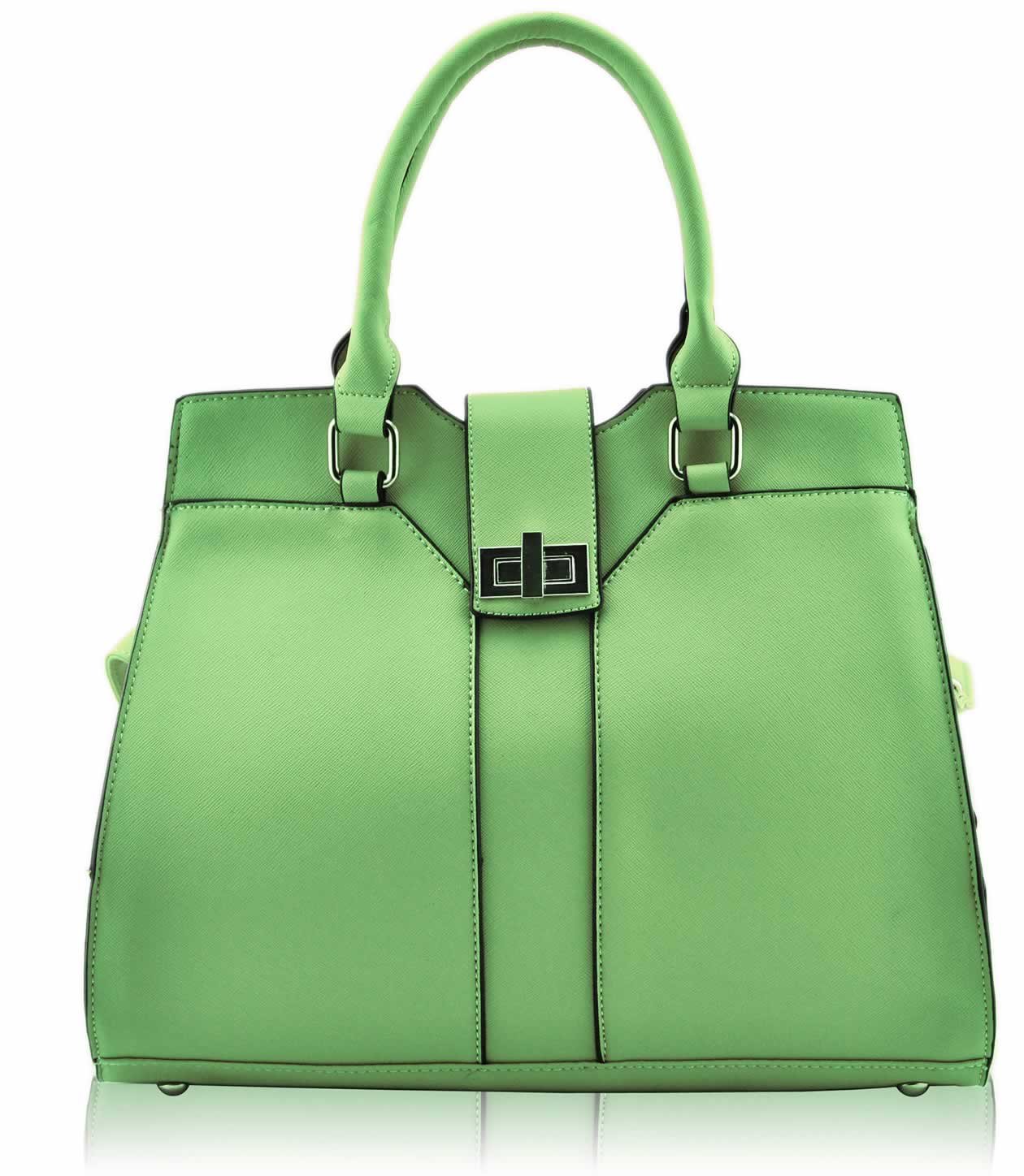 LS0058 - Green Twist Lock Tote Bag - Silk Avenue Pakistan